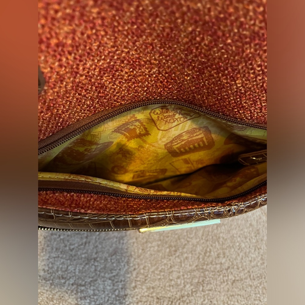 Samantha Brown Croco-Embossed Dowel Bag/Carry On - Orange W/ Brown Trim Pockets - Picture 7 of 14